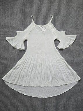 Spense White Accordion Fold Summer Beach Mini Cold Shoulder Dress
